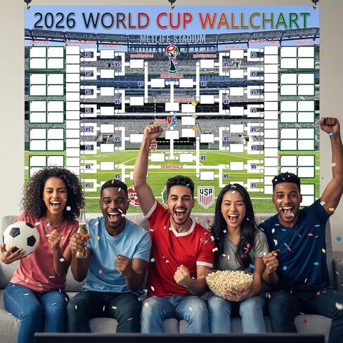 qiyeyeye 83x59 Inch World Cup Schedule 2026 Poster Soccer Party Decor Wallchart Trophy Showcase Backdrop Banner for International Office Bar and Fan Gift in Saudi Arabia