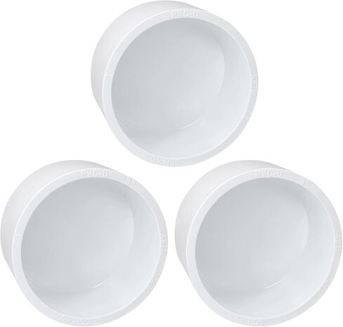 3 عبوات تركيب غطاء نهاية أنبوب PVC مقاس 3 بوصات (يناسب OD 3.5 بوصة)، جدول تركيب غطاء PVC سهل الارتداء مقاس 3 بوصة 40، أبيض SCH 40 in Kuwait