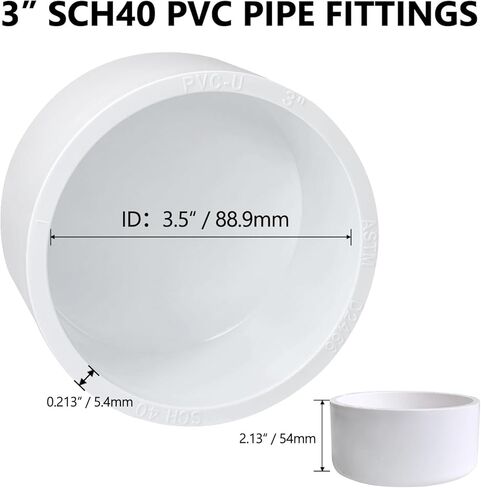 3 عبوات تركيب غطاء نهاية أنبوب PVC مقاس 3 بوصات (يناسب OD 3.5 بوصة)، جدول تركيب غطاء PVC سهل الارتداء مقاس 3 بوصة 40، أبيض SCH 40 in Kuwait