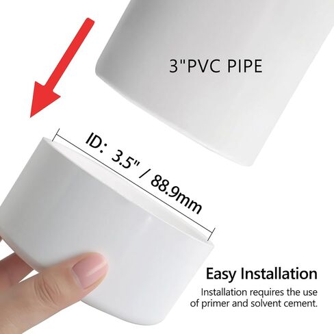 3 عبوات تركيب غطاء نهاية أنبوب PVC مقاس 3 بوصات (يناسب OD 3.5 بوصة)، جدول تركيب غطاء PVC سهل الارتداء مقاس 3 بوصة 40، أبيض SCH 40 in Kuwait