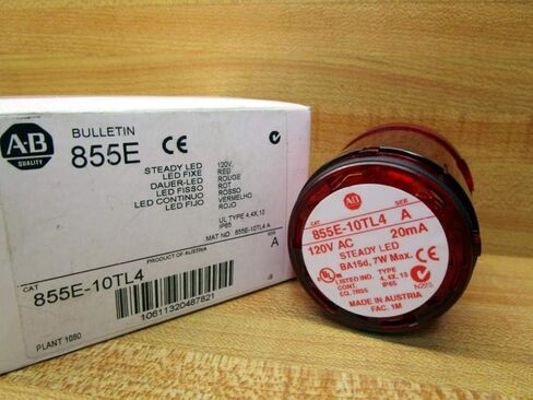 ALLEN BRADLEY 855E-10TL4 وحدة إضاءة، كومة ضوء، 7 وات، 50 مم، أحمر، 120 فولت تيار متردد، 20 مللي أمبير، LED ثابت in Kuwait