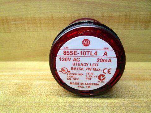 ALLEN BRADLEY 855E-10TL4 وحدة إضاءة، كومة ضوء، 7 وات، 50 مم، أحمر، 120 فولت تيار متردد، 20 مللي أمبير، LED ثابت in Kuwait