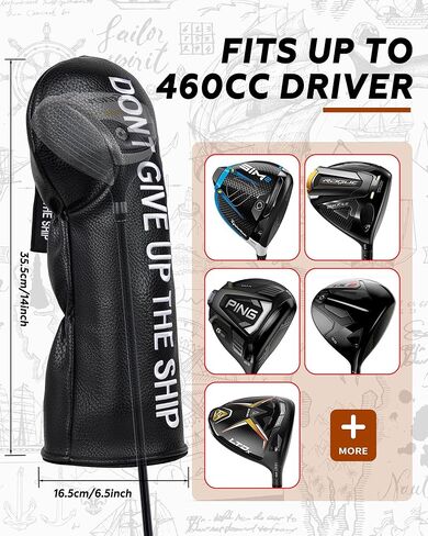 Big Teeth Golf Driver Headcover Naval Driver Head Cover, Nautical Themed Golf Driver Head Covers, Dont Give Up The Ship Golf Head Covers for Woods and Driver Black Color in Saudi Arabia