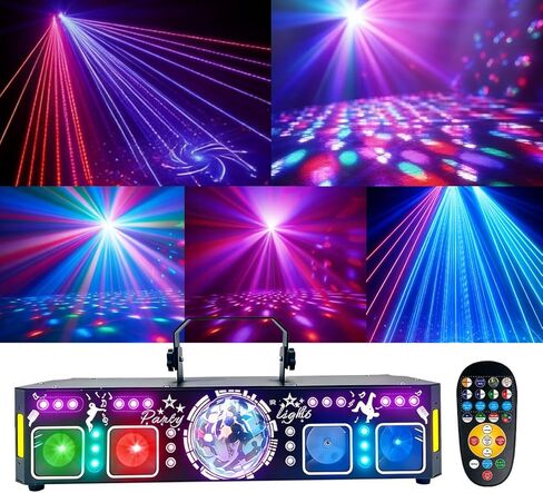 6 في 1 DMX512 ضوء مسرح ليزر منشط بالصوت، RGBW + كرة ديسكو ستروب بالأشعة فوق البنفسجية مع تأثير ديربي وزهرة القمر، ضوء حفلات DJ احترافي لنادي KTV وحفلات الزفاف المنزلية وبار كاريوكي in Kuwait