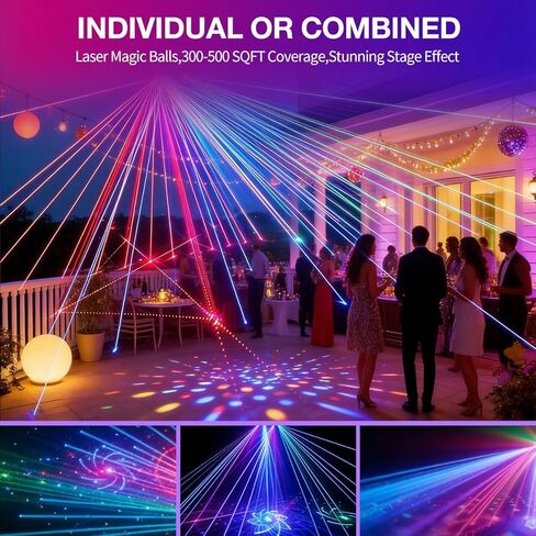 6 في 1 DMX512 ضوء مسرح ليزر منشط بالصوت، RGBW + كرة ديسكو ستروب بالأشعة فوق البنفسجية مع تأثير ديربي وزهرة القمر، ضوء حفلات DJ احترافي لنادي KTV وحفلات الزفاف المنزلية وبار كاريوكي in Kuwait