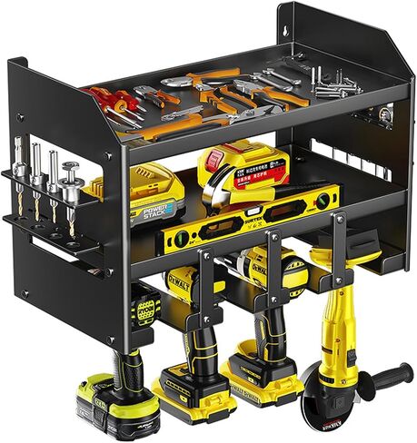 Wall Mount Power Tool Organizer Storage Rack, Garage Tools Storage Rack, Foldable Cordless Drill Hanger Storage Rack, Electric Drill and Screwdriver Tool Rack,(3 Layers 4 Slots) in Saudi Arabia