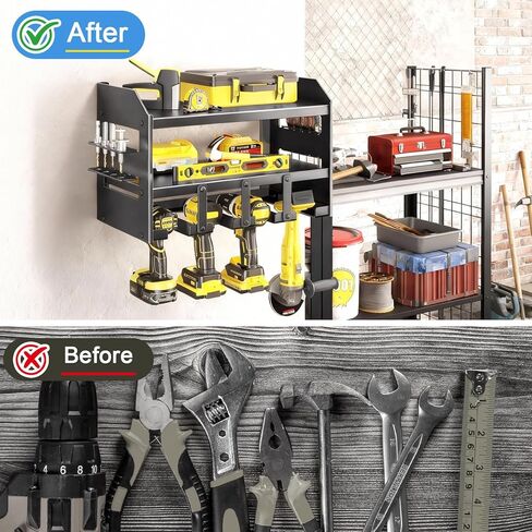Wall Mount Power Tool Organizer Storage Rack, Garage Tools Storage Rack, Foldable Cordless Drill Hanger Storage Rack, Electric Drill and Screwdriver Tool Rack,(3 Layers 4 Slots) in Saudi Arabia