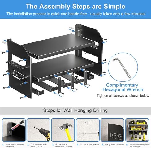 Wall Mount Power Tool Organizer Storage Rack, Garage Tools Storage Rack, Foldable Cordless Drill Hanger Storage Rack, Electric Drill and Screwdriver Tool Rack,(3 Layers 4 Slots) in Saudi Arabia