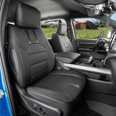 أغطية مقاعد Coverdream RAM مجموعة كاملة لـ 2012-2026 Ram 2500/3500 CrewCab Bighorn Pickup غطاء مقعد، مغطى بالكامل، واقي مقعد جلدي فاخر مقاوم للماء (أسود) in Kuwait