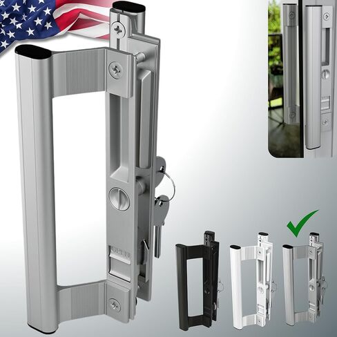 مجموعة مقابض الأبواب الزجاجية المنزلقة بمقابض داخلية وخارجية، مقاس 6-5/8 بوصة، تناسب الأبواب السميكة من 1 بوصة إلى 1-1/8 بوصة. (مقبض أبيض مستقيم بجانبين، مقبض أنبوب مستقيم مع مفتاح) in Kuwait