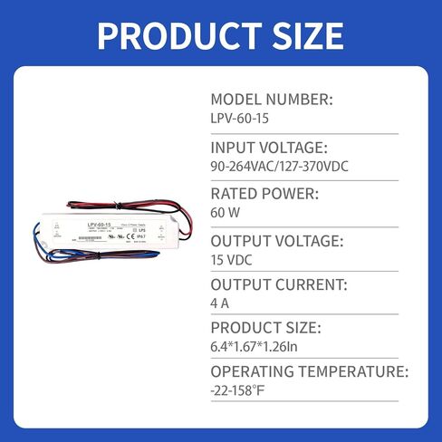 LPV-60-15 Waterproof, 60W 15V 4A - IP67 Fully Waterproof Switching Power Supply, Suitable for Outdoor LED Advertising Light Boxes, Signages, Security Cameras (90-264VAC Wide Voltage Input) in Saudi Arabia