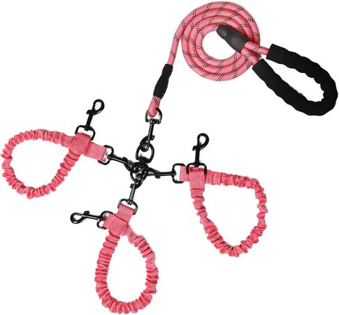 Dog Double Leashes,Rope Bungee Dual Leash with Padded Handle Removable for 2 Dogs,Tangle-Free, Padded Handles, 360° Swivel Control (Black, 2 Way) in Kuwait