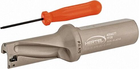 مثقاب إدراج قابل للفهرسة من Hertel، قطر 7/8 بوصة، 2xD، قطر عرقوب 1 بوصة، ساق أسطواني مستقيم، أقصى عمق للحفر 1-3/4 بوصة in Kuwait