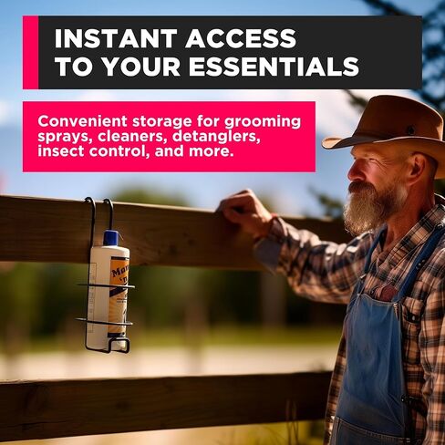 حامل زجاجة رذاذ من سينيك رود، شماعة شديدة التحمل، تناسب زجاجة رذاذ سعة 1 لتر بقطر 3.5 بوصة، خطاف بوابة/لوح 2 بوصة، مطلي بالمسحوق، مصنوع في الولايات المتحدة الأمريكية منظم مرآب مثبت على الحائط لمستلزمات الخيول (طراز SRB1) in Kuwait