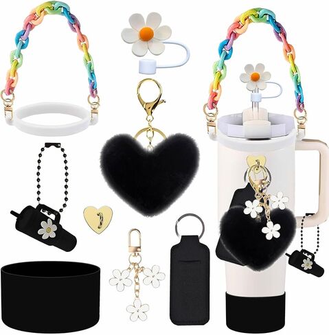 9pcs Accessories Set for Stanley Cup, Including Bottle Handle Strap, Straw Covers, Boot, Keychains, Lip Balm Sleeve and Mini Handle Charm, Fits 20/30/40 oz Stanley Tumblers(pink) in Saudi Arabia