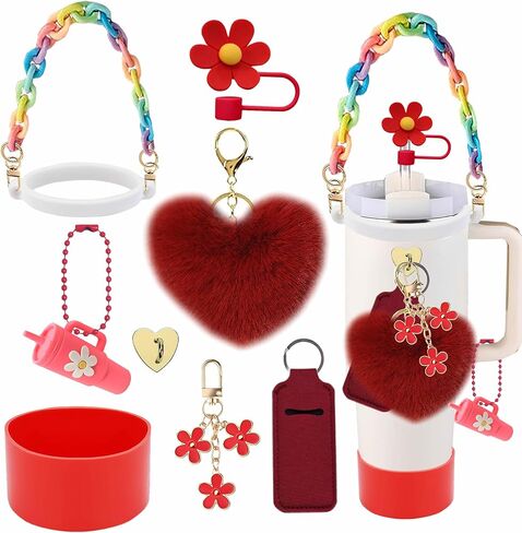 9pcs Accessories Set for Stanley Cup, Including Bottle Handle Strap, Straw Covers, Boot, Keychains, Lip Balm Sleeve and Mini Handle Charm, Fits 20/30/40 oz Stanley Tumblers(pink) in Saudi Arabia