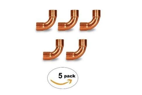 (عبوة من 5) نصف قطر طويل من النحاس المطاوع HVAC 90، 1-1/8 بوصة × 1-1/8 بوصة OD، 1 بوصة اسمي، C × C - W02747 in Kuwait