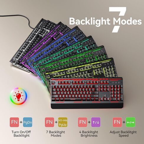 لوحة مفاتيح ألعاب TECKNET RGB، 105 مفتاح، لوحة معدنية بالكامل، إضاءة RGB 15 منطقة، لوحة مفاتيح كمبيوتر هادئة بإضاءة خلفية، مسند للمعصم، 25 مفتاحًا مضادًا للظلال، لوحة مفاتيح سلكية USB مقاومة للماء والغبار IP32 in Kuwait