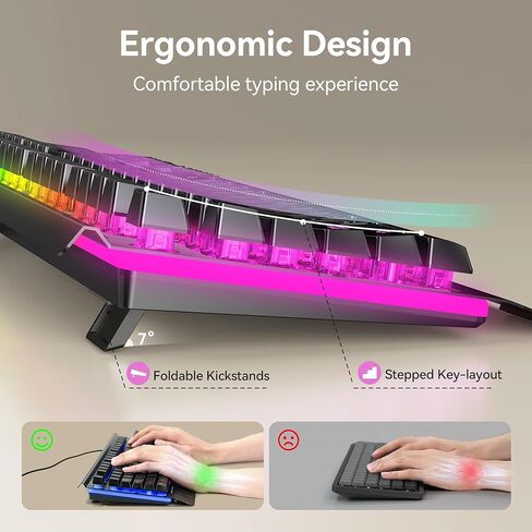 لوحة مفاتيح ألعاب TECKNET RGB، 105 مفتاح، لوحة معدنية بالكامل، إضاءة RGB 15 منطقة، لوحة مفاتيح كمبيوتر هادئة بإضاءة خلفية، مسند للمعصم، 25 مفتاحًا مضادًا للظلال، لوحة مفاتيح سلكية USB مقاومة للماء والغبار IP32 in Kuwait