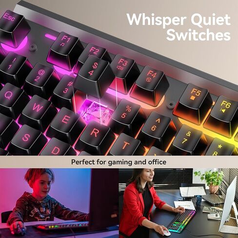 لوحة مفاتيح ألعاب TECKNET RGB، 105 مفتاح، لوحة معدنية بالكامل، إضاءة RGB 15 منطقة، لوحة مفاتيح كمبيوتر هادئة بإضاءة خلفية، مسند للمعصم، 25 مفتاحًا مضادًا للظلال، لوحة مفاتيح سلكية USB مقاومة للماء والغبار IP32 in Kuwait