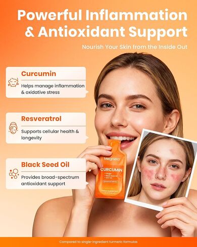 مكمل سائل الكركم والزنجبيل والكركم الشحمي - قوة إضافية مع زيت الحبة السوداء، MCT والريسفيراترول - أقصى قدر من الامتصاص ودعم المفاصل والالتهابات ومضادات الأكسدة والصحة الخلوية in Kuwait
