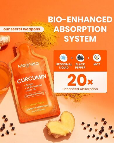 مكمل سائل الكركم والزنجبيل والكركم الشحمي - قوة إضافية مع زيت الحبة السوداء، MCT والريسفيراترول - أقصى قدر من الامتصاص ودعم المفاصل والالتهابات ومضادات الأكسدة والصحة الخلوية in Kuwait