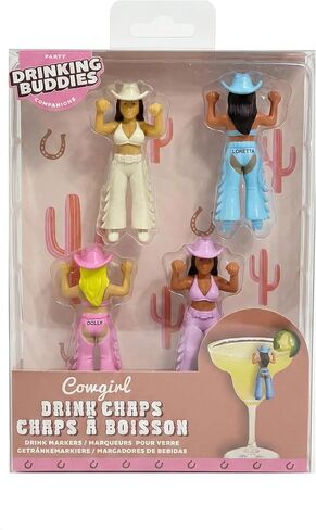 NPW Drinking Buddies Cowgirl Chaps أقلام شرب قابلة لإعادة الاستخدام وسحر زجاج النبيذ - إكسسوارات مشروبات حفلات العزوبية للبالغين in Saudi Arabia