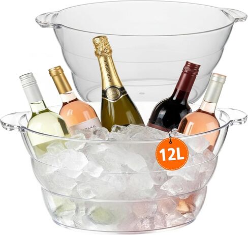 دلاء ثلج سعة 12 لتر للحفلات، عبوتان، حوض مشروبات شفاف بمقابض، مثالي لمبرد نبيذ الشمبانيا والبيرة مقاس 18.5 بوصة × 11.2 بوصة × 9.1 بوصة in Kuwait