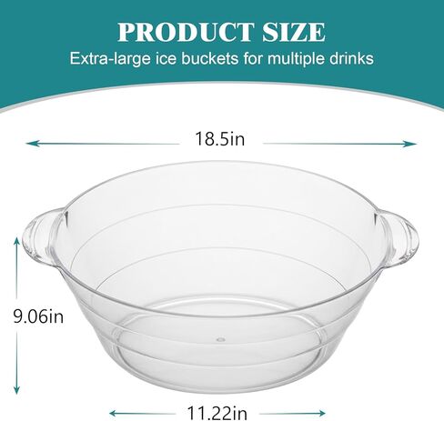 دلاء ثلج سعة 12 لتر للحفلات، عبوتان، حوض مشروبات شفاف بمقابض، مثالي لمبرد نبيذ الشمبانيا والبيرة مقاس 18.5 بوصة × 11.2 بوصة × 9.1 بوصة in Kuwait