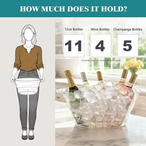دلاء ثلج سعة 12 لتر للحفلات، عبوتان، حوض مشروبات شفاف بمقابض، مثالي لمبرد نبيذ الشمبانيا والبيرة مقاس 18.5 بوصة × 11.2 بوصة × 9.1 بوصة in Kuwait