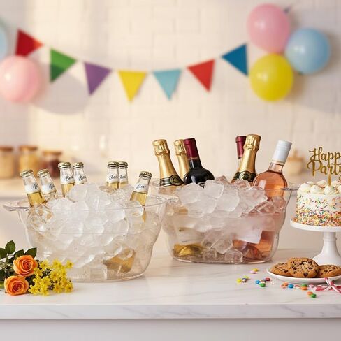 دلاء ثلج سعة 12 لتر للحفلات، عبوتان، حوض مشروبات شفاف بمقابض، مثالي لمبرد نبيذ الشمبانيا والبيرة مقاس 18.5 بوصة × 11.2 بوصة × 9.1 بوصة in Kuwait