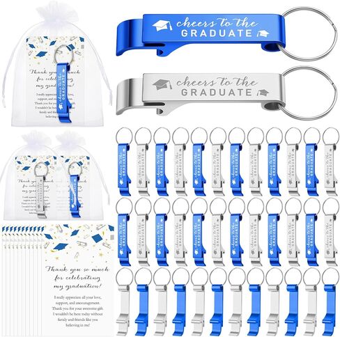 Maxcheck 50 Sets Graduation Party Favors for Guests Class of 2026 Graduation Gifts Bulk Personalized Bottle Opener Aluminum Keychain with Thank You Card Organza Bag for Party Decoration(Blue,Silver) in Saudi Arabia