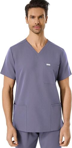 Mens Scrub Top with 4 Pockets, Modern V-Neck Scrubs Top, 4-Way Stretch, Soft, Durable, Breathable, Moisture-Wicking in Saudi Arabia