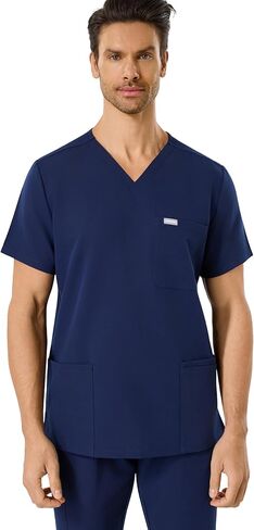 Mens Scrub Top with 4 Pockets, Modern V-Neck Scrubs Top, 4-Way Stretch, Soft, Durable, Breathable, Moisture-Wicking in Saudi Arabia