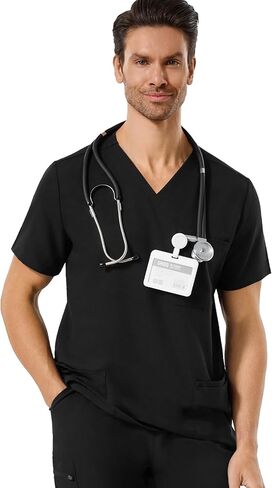 Mens Scrub Top with 4 Pockets, Modern V-Neck Scrubs Top, 4-Way Stretch, Soft, Durable, Breathable, Moisture-Wicking in Saudi Arabia
