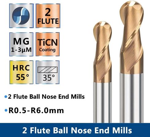 1 قطعة مطحنة نهاية الكرة الأنف 2-الفلوت CNC راوتر حفارة نحت بت R0.5-R8.0 كربيد قاطعة المطحنة TiCN المغلفة راوتر بت in Kuwait
