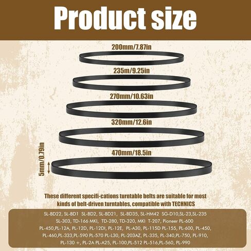 5 قطع حزام القرص الدوار، أحزمة كاسيت مطاطية سوداء، استبدال حزام مشغل التسجيل بعرض 5 مم، مناسب لمعظم الأقراص الدوارة التي تعمل بالحزام، لاستبدال حزام مشغل التسجيل AT-PL50 AT-LP60، 5 in Kuwait