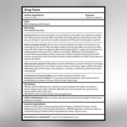 رقع تخفيف آلام ليدوكائين 4% من تريتونيك: رقعة مسكنة مخدرة موضعية ذات قوة قصوى (20 قطعة) - تخفيف مؤقت للذراع والظهر والرقبة والساق والكتف للاستخدام اليومي والليلي - 5.51 × 3.93 بوصة in Kuwait