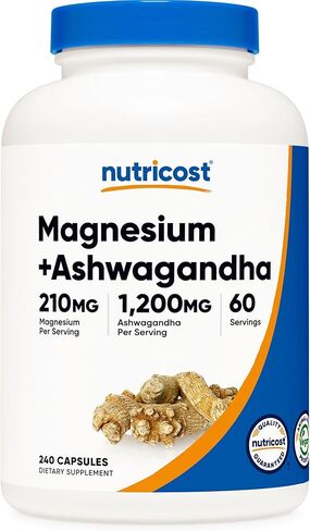 Nutricost Magnesium + مكمل Ashwagandha (1410 مجم) 240 كبسولة - 210 مجم من المغنيسيوم، 1200 مجم من Ashwagandha، نباتي، 60 وجبة in Saudi Arabia