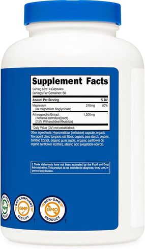 Nutricost Magnesium + مكمل Ashwagandha (1410 مجم) 240 كبسولة - 210 مجم من المغنيسيوم، 1200 مجم من Ashwagandha، نباتي، 60 وجبة in Saudi Arabia