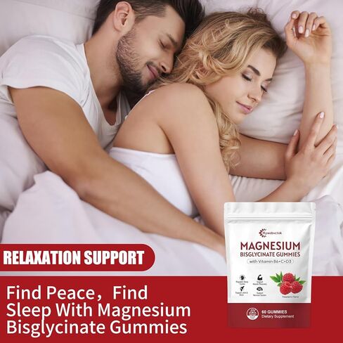Hywebvctok 400mg Magnesium Bisglycinate Gummies with Vitamin B6, C, D3, Promotes Muscle & Nerve Function, Relaxation & Wellness, Raspberry Flavor, 60 Count in Saudi Arabia