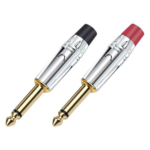 100PCS Mono 6.35MM Jack 6.3MM Male Plug Soldering Wire Connector Brass 1/4 Inch Microphone Plug(50xBlack 50xRed) in Saudi Arabia