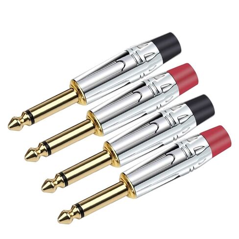 100PCS Mono 6.35MM Jack 6.3MM Male Plug Soldering Wire Connector Brass 1/4 Inch Microphone Plug(50xBlack 50xRed) in Saudi Arabia