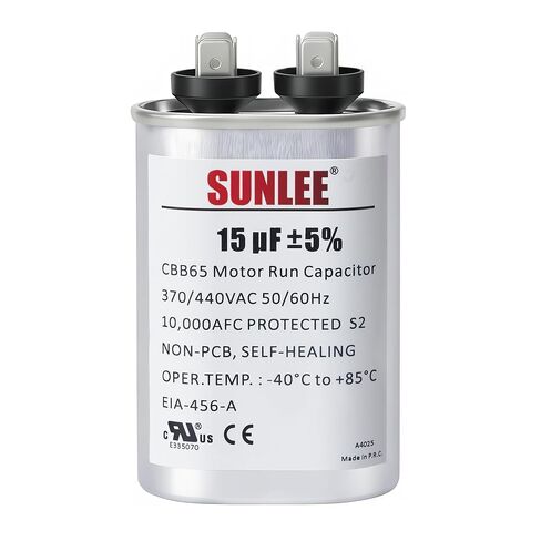 SUNLEE UL معترف به 15 فائق التوهج (15 MFD) 370/440 VAC CBB65 مكثف تشغيل بيضاوي، 50/60 هرتز، بديل موثوق لمحرك مروحة مكثف التيار المتردد، المضخة الحرارية أو مضخة حمام السباحة in Kuwait