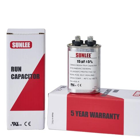 SUNLEE UL معترف به 15 فائق التوهج (15 MFD) 370/440 VAC CBB65 مكثف تشغيل بيضاوي، 50/60 هرتز، بديل موثوق لمحرك مروحة مكثف التيار المتردد، المضخة الحرارية أو مضخة حمام السباحة in Kuwait