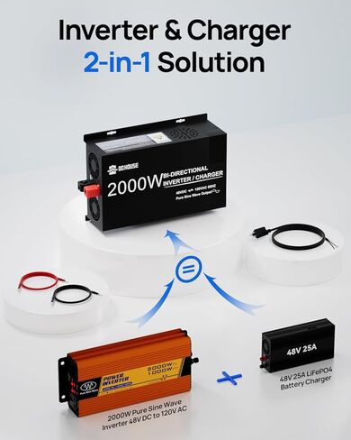 حافظة معدنية من DC HOUSE بقدرة 48 فولت 100 أمبير في الساعة، بطارية ليثيوم لعربة الجولف، بطارية 200 أمبير BMS Lifepo4 مع عاكس 2000 واط 2 في 1 وشاحن بطارية 48 فولت 25 أمبير، تطبيق بلوتوث للهاتف المحمول وشاشة LCD، تيار الذروة 700 أمبير in Kuwait