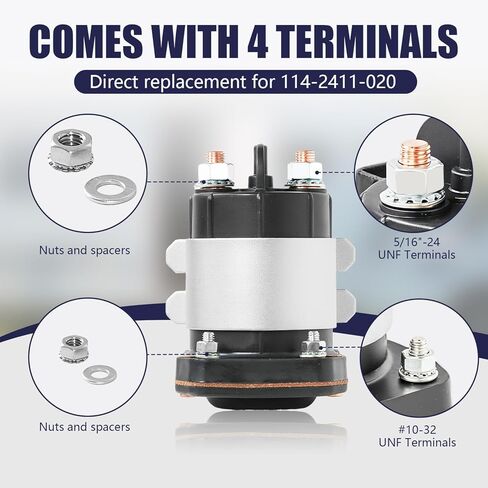24V Continuous Duty Solenoid Relay, 4 Terminal Heavy Duty Starter Solenoid Switch, 200A–225A Rated / 600A Surge, Replaces Trombetta 114-2411-020, for Forklift, Generator, RV, Construction Equipment in Saudi Arabia
