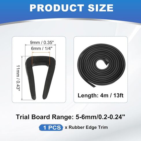 PATIKIL 1/4" 13FT Rubber Edge Trim, Flexible U Channel Edge Guard Protector for Keen Edge Sheet Metal Car Doors Hatches Table Corners, Black in Saudi Arabia