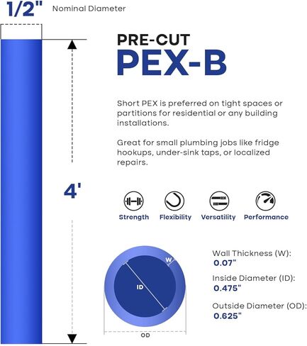 عصا أنبوب PEX-B مقاس 1/2 بوصة × 2 قدم، أنابيب Pex حمراء لخط مياه الشرب وسباكة الماء الساخن، للاستخدام الداخلي/الخارجي in Kuwait