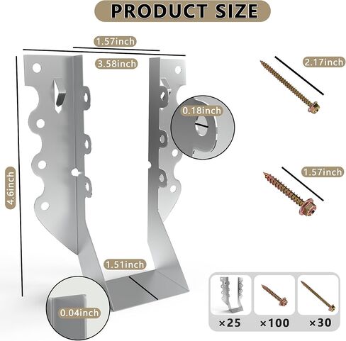 25pcs 2x6 Joist Hangers with Screws, 20-Gauge Galvanizing Face Mount Joist Hanger for Wood Posts, Hurricane Rafter Ties Clips, 2x6 Brackets for Floor Deck and Ceiling Trusses, Lumber Beam Connectors in Saudi Arabia